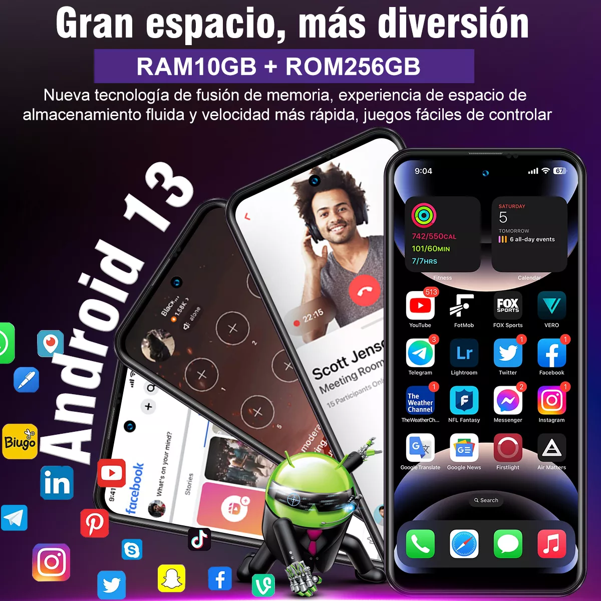 smartphone Zhenghang i15 Plus Max Dual SIM violeta 256 GB 10 GB RAM Android 4G/LTE