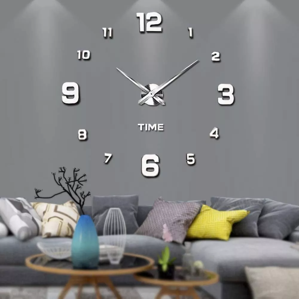Reloj De Pared Con Diseño 3d Moderno Grande Plata Números