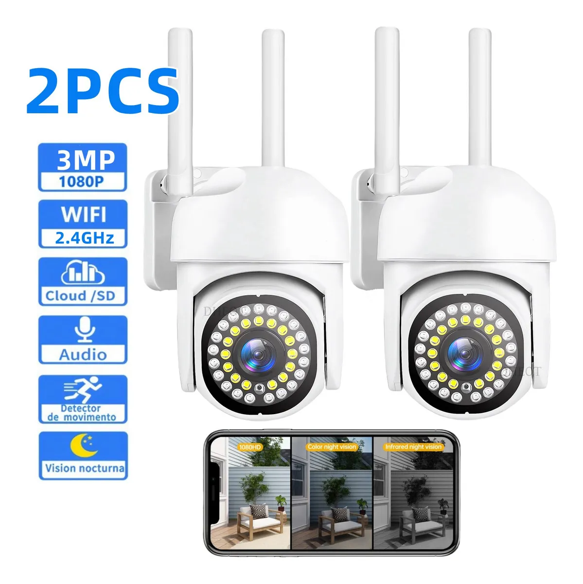 2pcs Cámara De Seguridad Dheot GQ26 Exterior Wifi Hd 360° Visión Alarma color Blanco