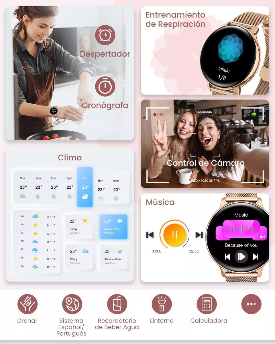 Dekelife Smartwatch Motion Reloj Inteligente Mujer IP68 con Llamadas Bluetooth,Regalo Mujer