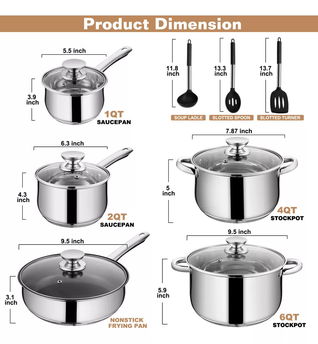 Batería De Cocina Acero Inoxidable Juego De Ollas 13 Piezas