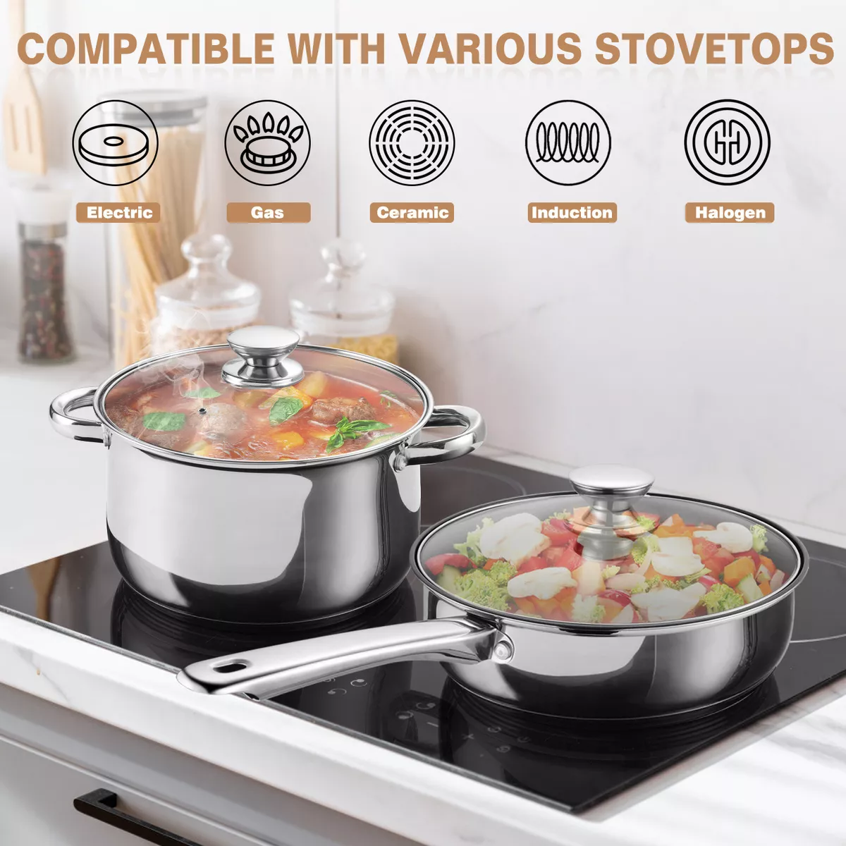 Batería De Cocina Acero Inoxidable Juego De Ollas 13 Piezas