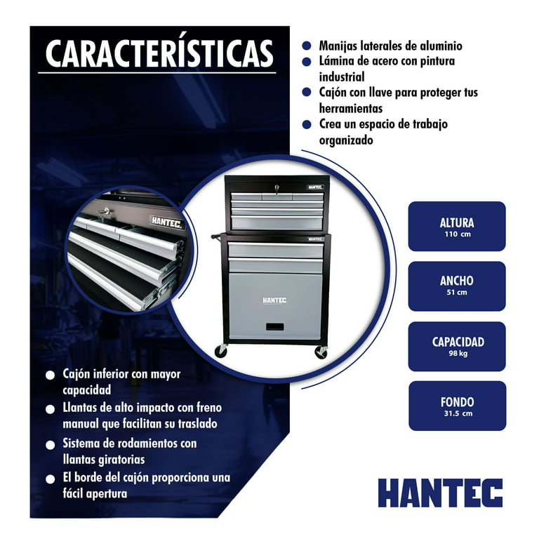 Caja de Herramientas y Gabinete móvil gris 9 cajones para herramienta automotriz Hantec Herramienta