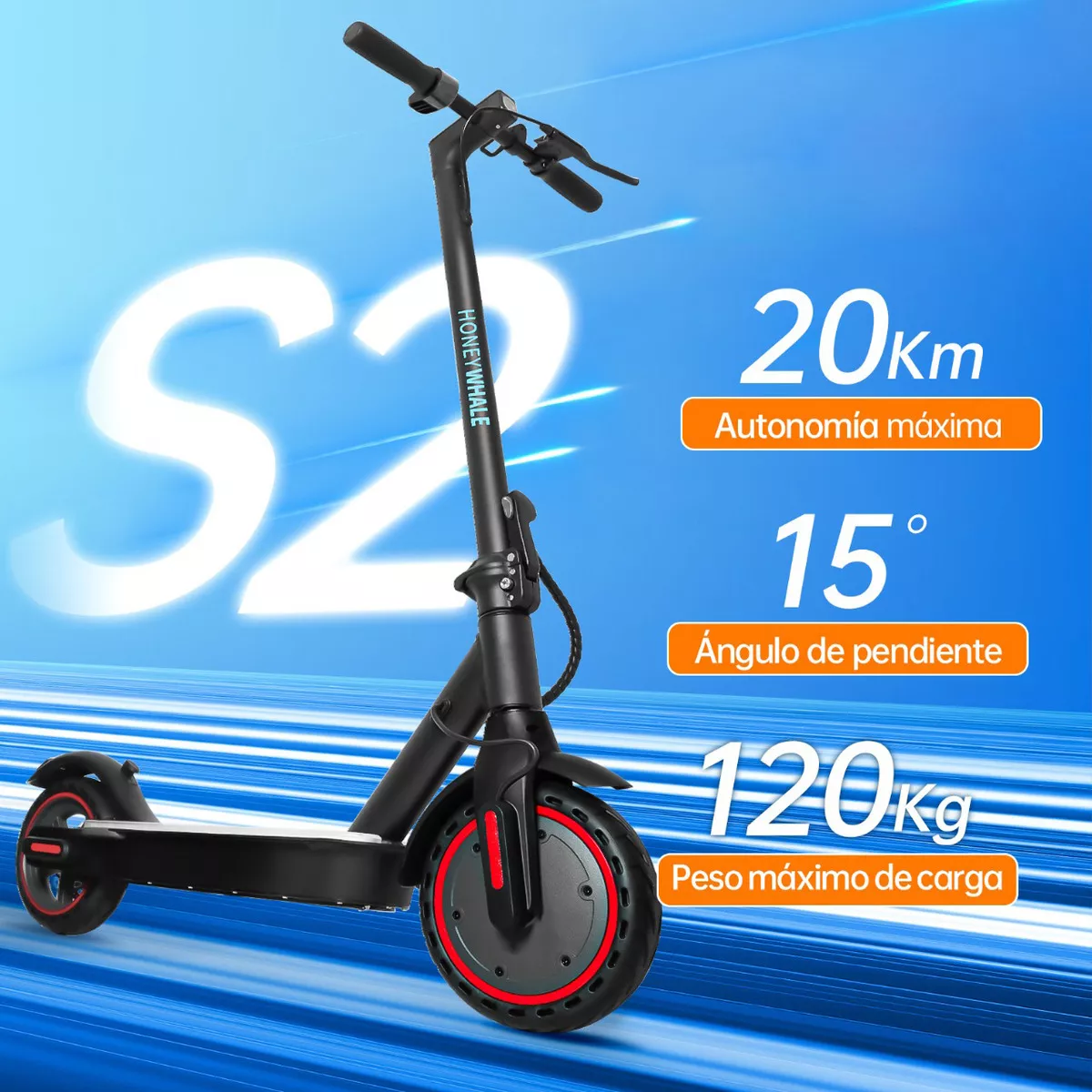 Scooter Eléctrico Patín Plegable Para Adultos S2-V2 Honey Whale Patin Electrico Con Motor Sin Escobillas Potencia Máxima 500w, Velocidad Máxima De 30km/h Con Luz Led En 4 Colores