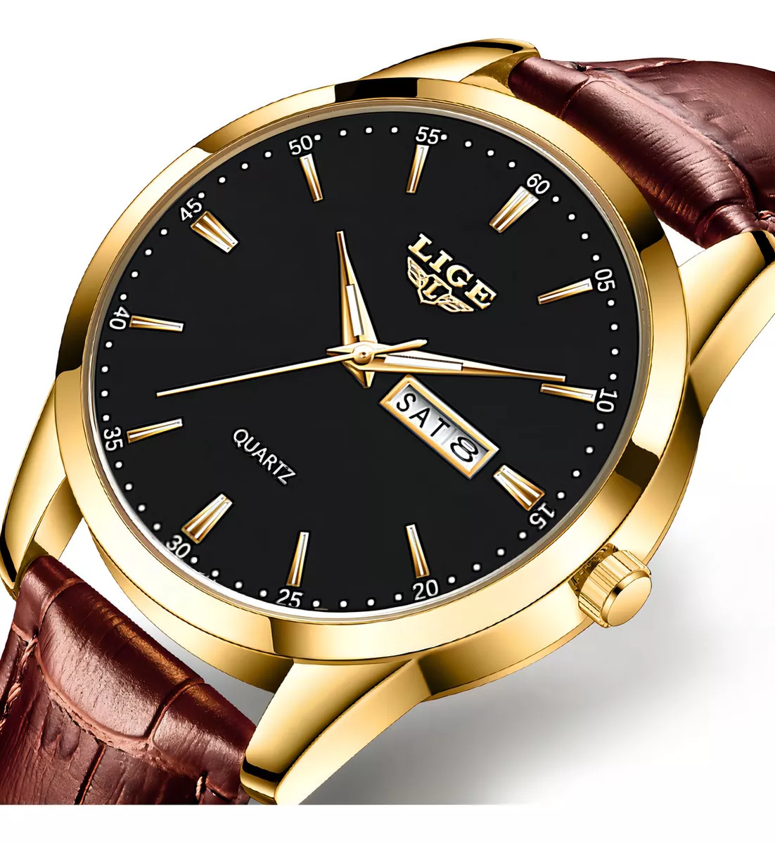 Reloj Cronógrafo Lige LG8970 De Cuero Casual Para Hombre