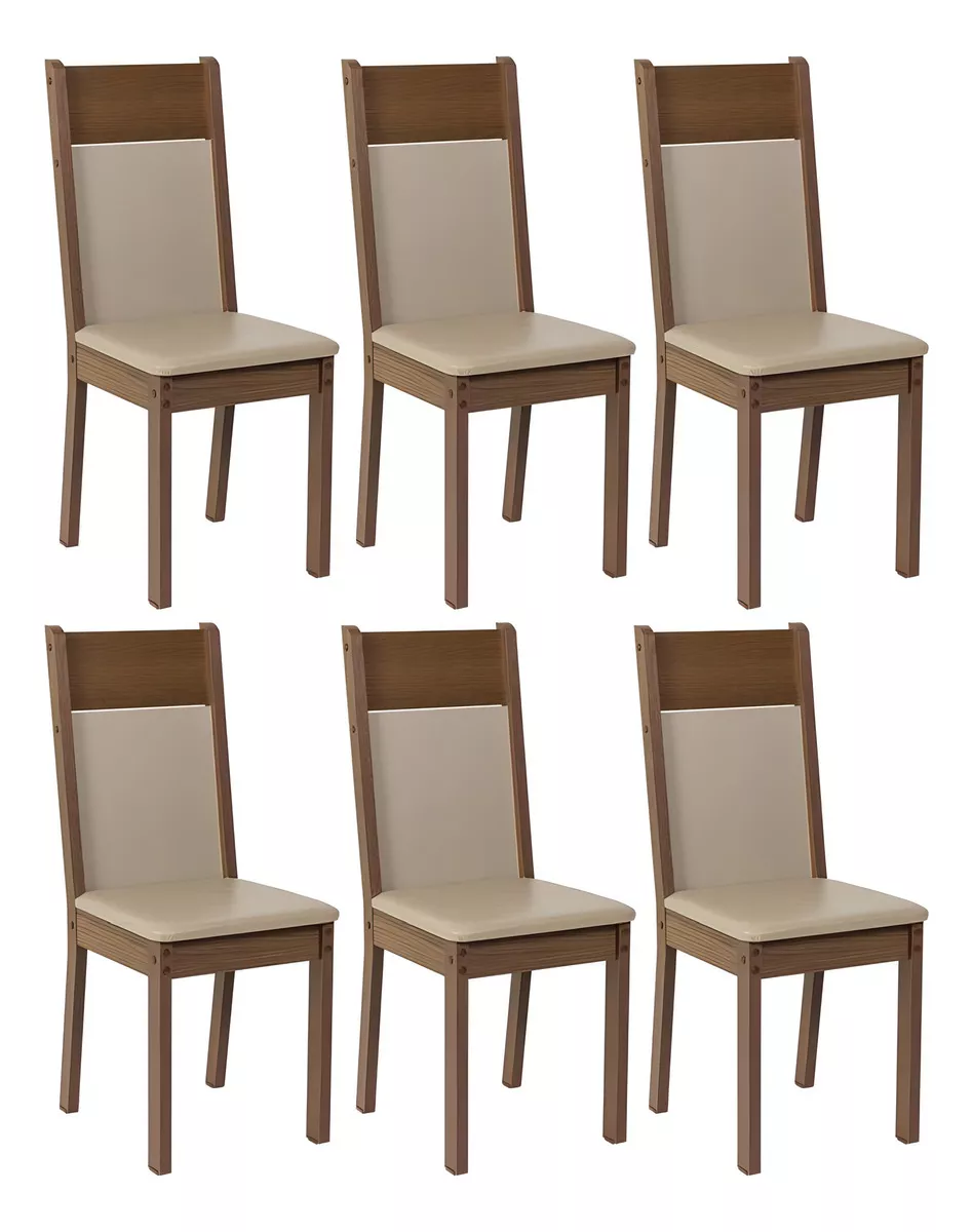 kit de 6 Sillas 4280 Madesa color R&uacute;stico/Negro/Sint&eacute;tico Silla color Marr&oacute;n Asiento color Negro