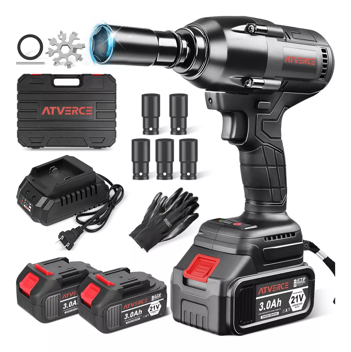 kit Pistola Impacto Llave Inal&aacute;mbrico 600nm 1/2 Bateria 21v Atverce EW04 110V/220V