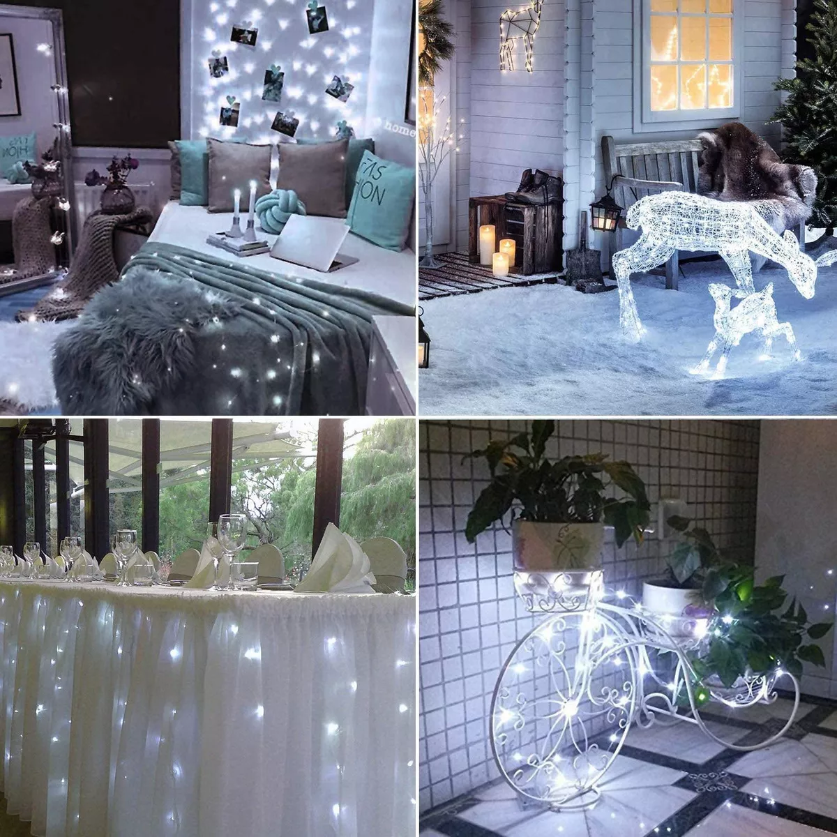 12pcs Cadena De Luces Hadas Con Pilas Dahan 20led*12pcs 2m de largo 5V-blanco frío con cable plateado