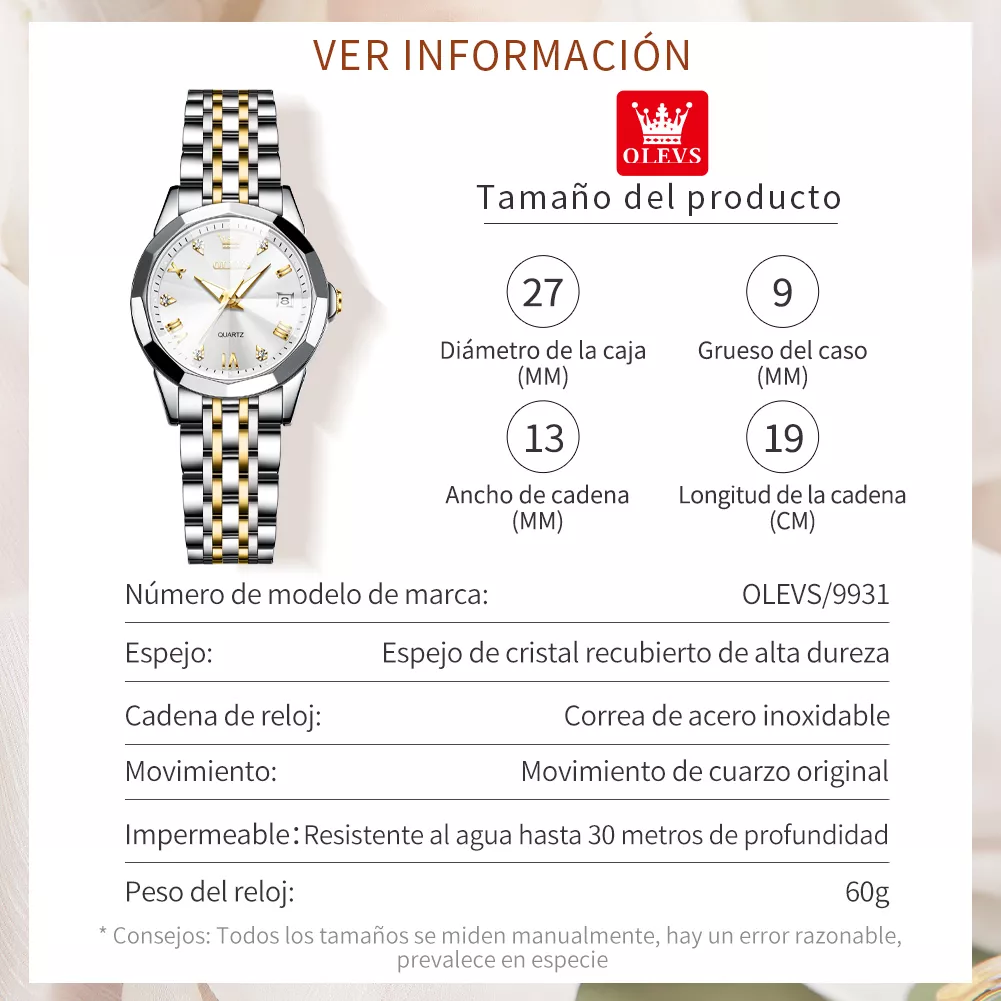 Olevs Reloj Para Mujer Luminoso Impermeable Cuarzo Dama 9931