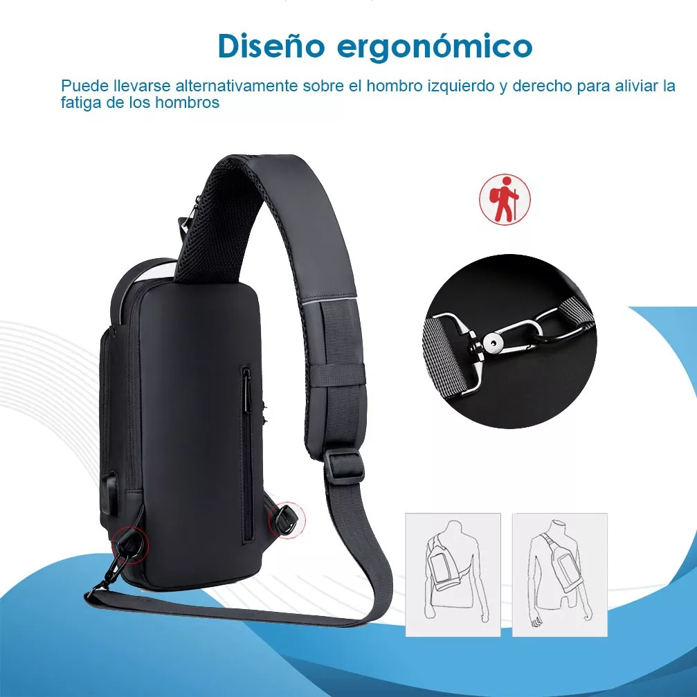 Mochila Cruzada Antirrobo Impermeable Para Hombre