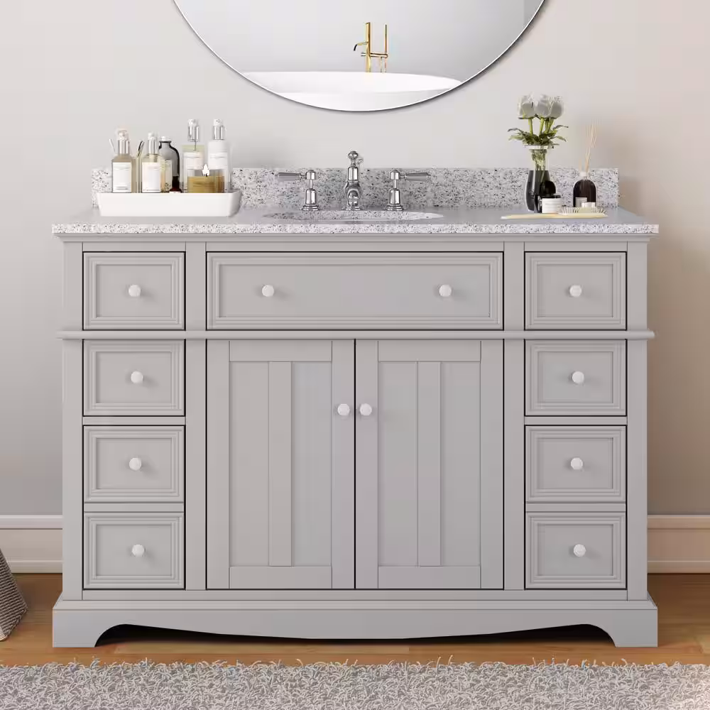 Decorators Collection Fremont tocador de ba&ntilde;o gris con lavabo individual de 49 pulgadas con tapa de granito gris (ensamblado) TJ-FTV4922GR