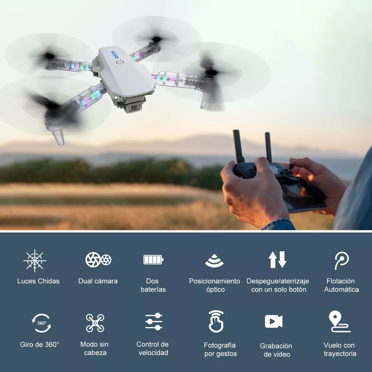 Mini Drone Con Camara Ourlife Ak Air2 Con Luces Chidas Gris