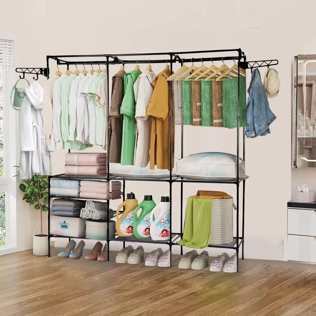 Rack Armable Perchero Piso Organizador Ropa Colgador Closet color Negro
