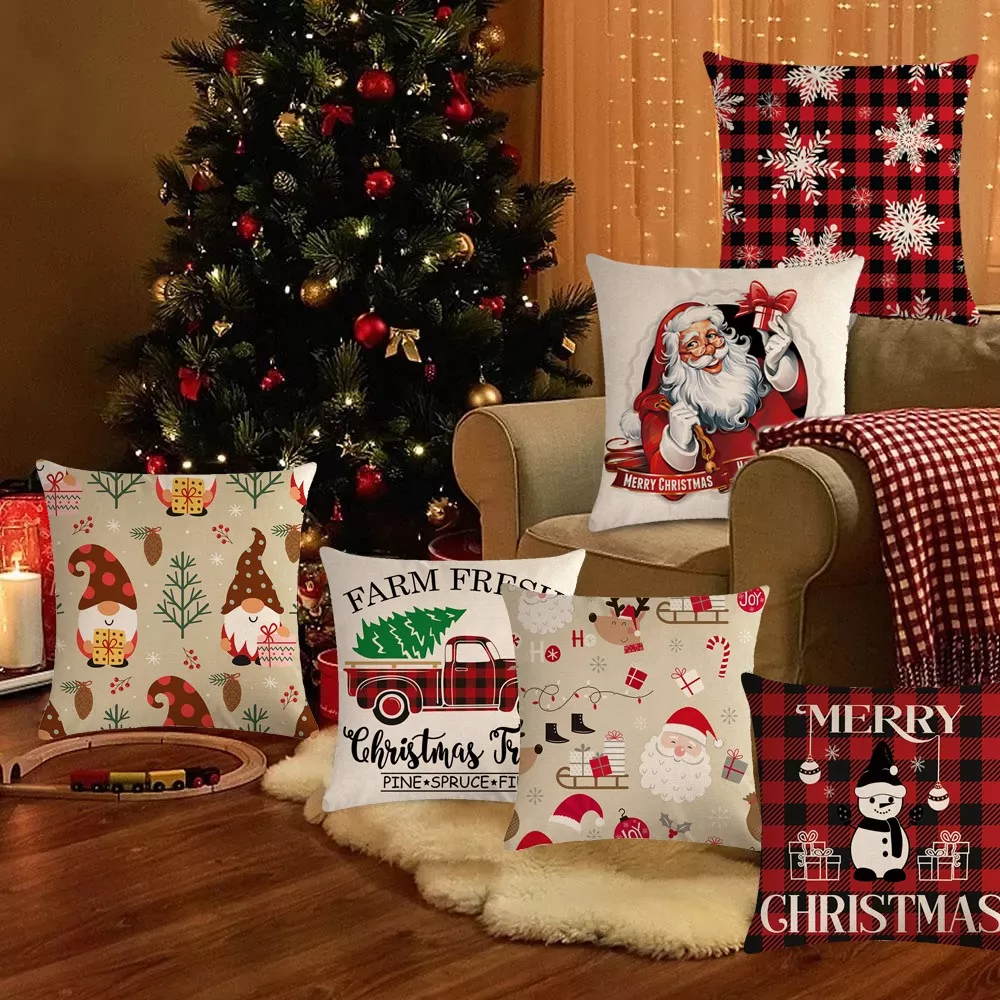 Funda De Almohada De Cojín Navidad Con Diseño Navideño 6pcs