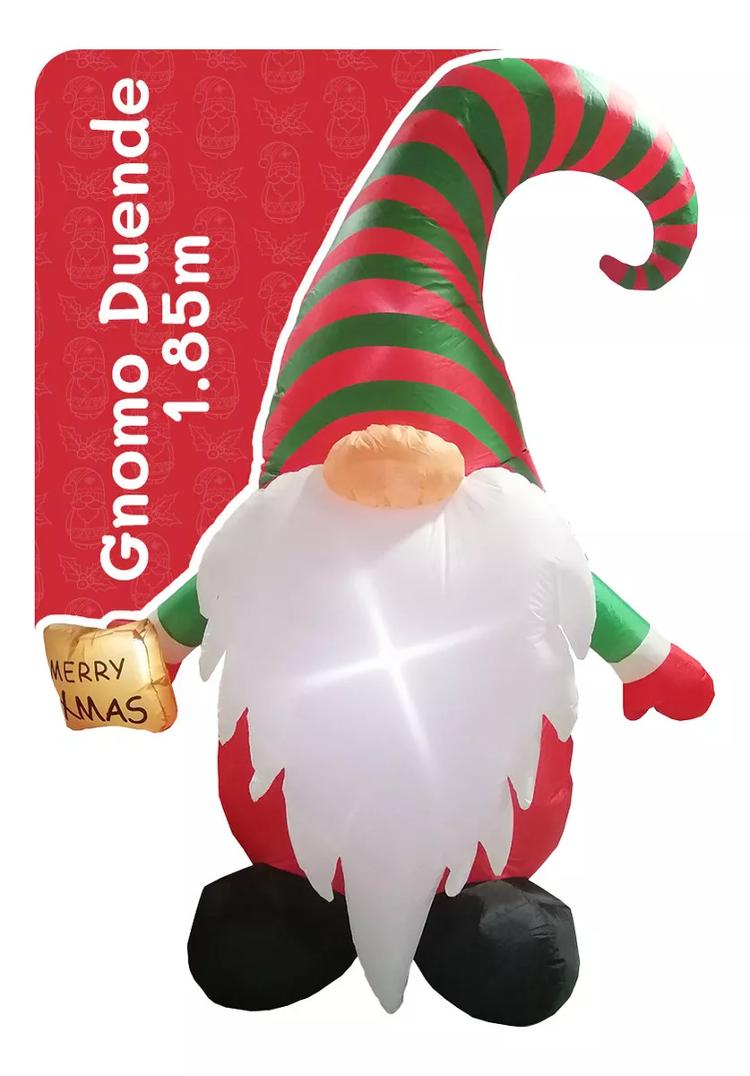 Inflable De Navidad Para Exteriores Gnomo Duende De Santa 1.85m De Alto Con Luces Led Decoraci&oacute;n Navide&ntilde;a Artego