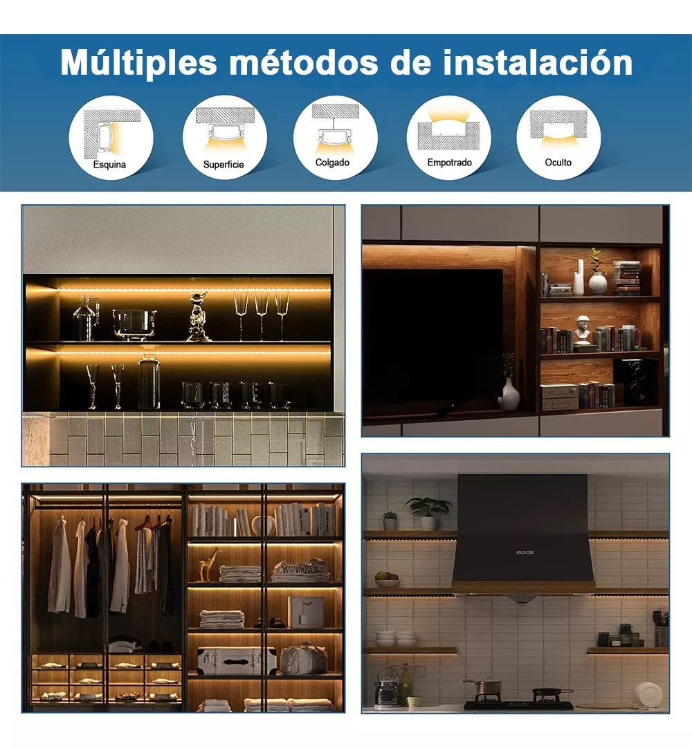 3pcs Perfil De Aluminio Para Tira Led En Casa Oficinas 3m