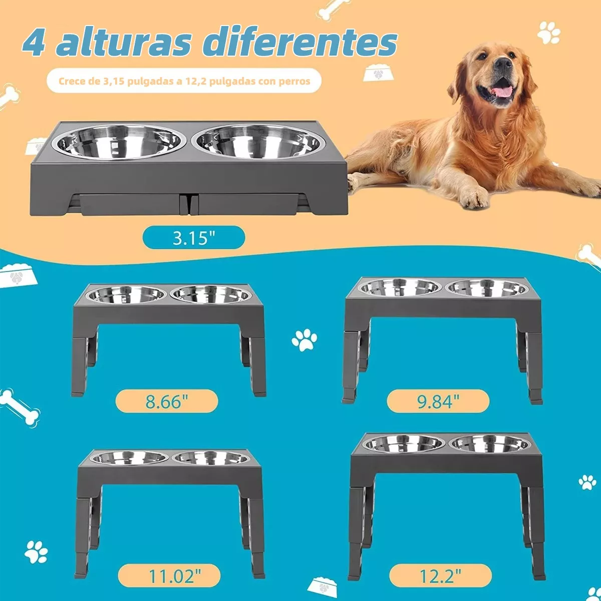 Comedero Para Perro Y Gatos Plato Elevada 5alturas Ajustable
