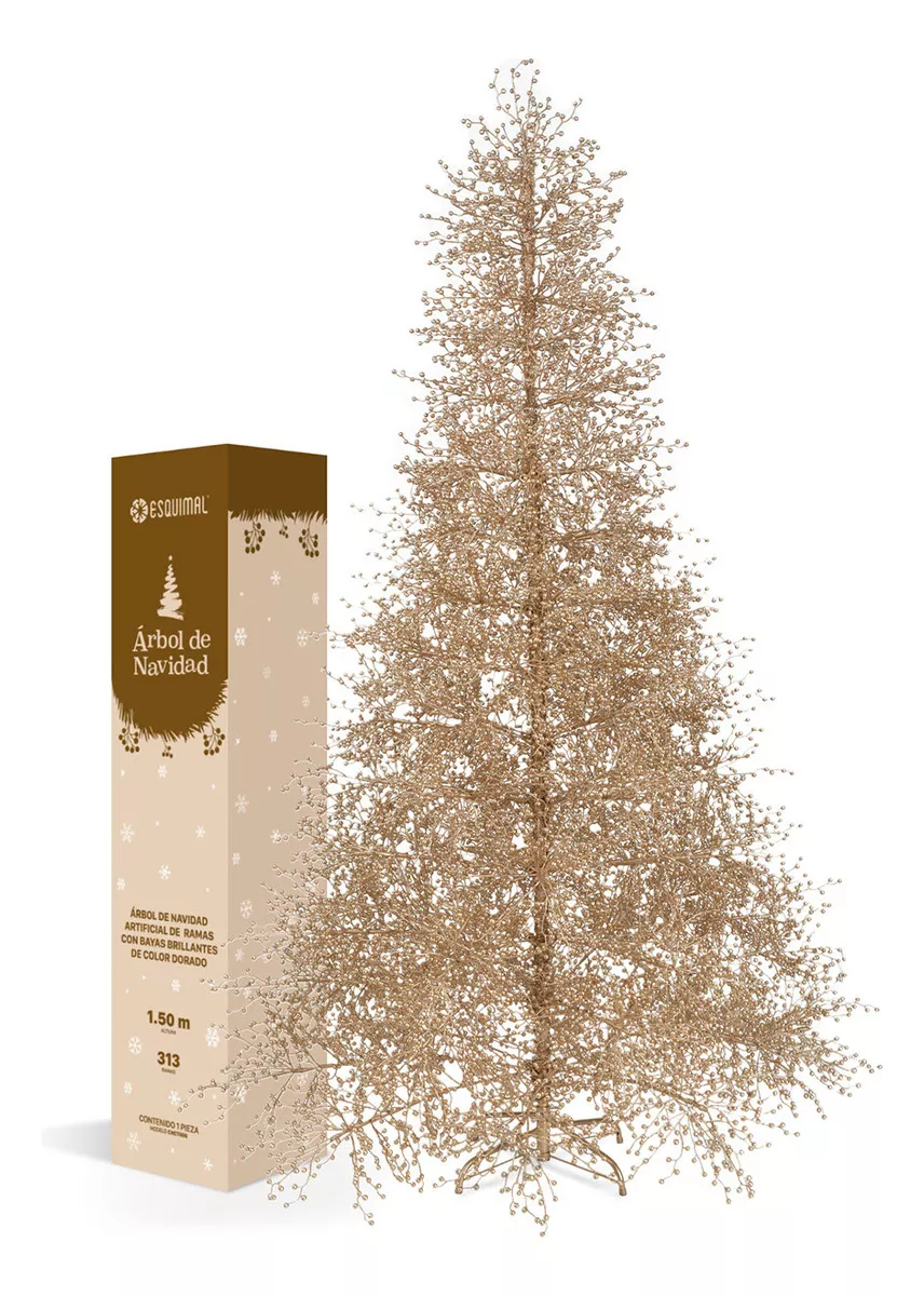 Árbol De Navidad Con Ramas De Bayas Metálicas Esquimal, (oro Rosa, 1.8m)