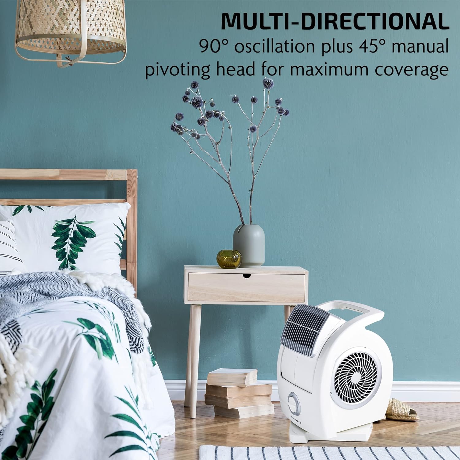 OVENTE-Ventilador el&eacute;ctrico de piso de 15 pulgadas con control de 3 velocidades, oscilante de 90&deg; y cabezal giratorio manual de 45&deg;, tecnolog&iacute;a de bajo ruido y filtro de aire f&aacute;cil de limpiar