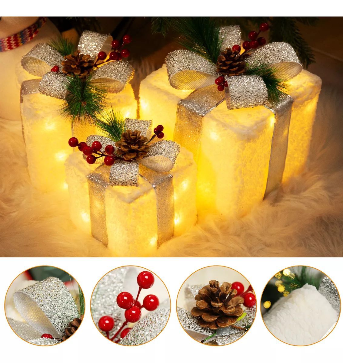 Decoraci&oacute;n Navide&ntilde;a Enchufable Caja Regalo Con Luces 60 Led