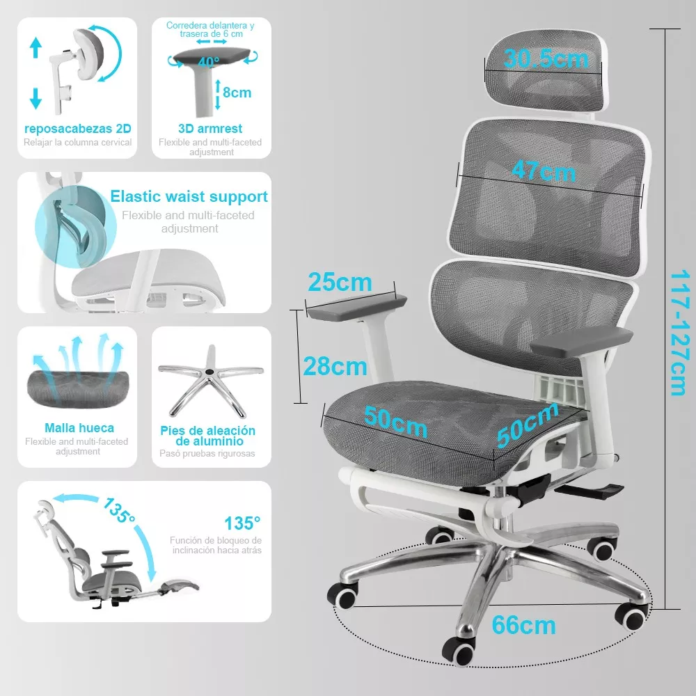 Silla Oficina Ergonómica Mesh Ejecutiva Ajustable Reclinable