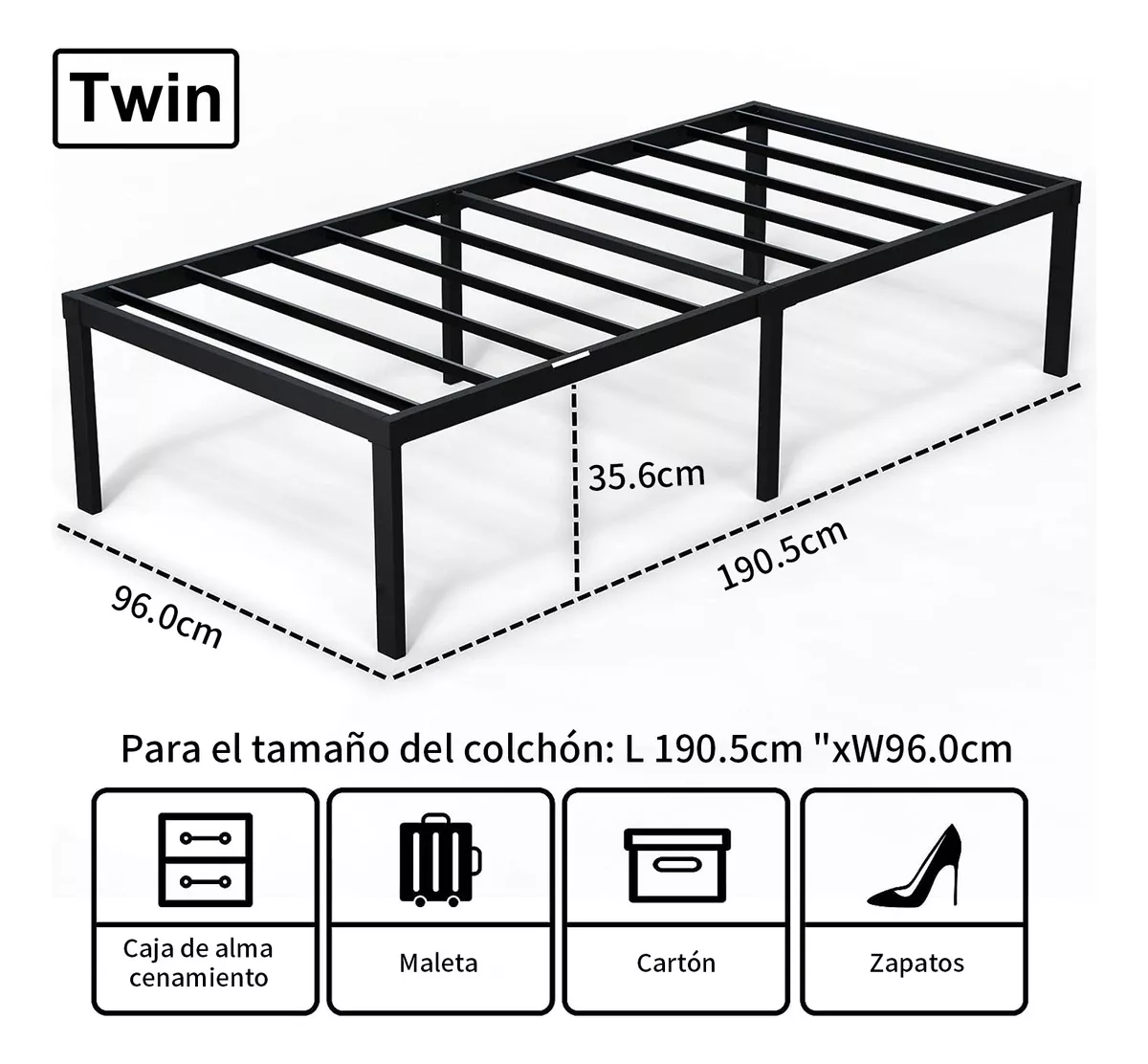 Base Cama Individual De Metal 14 Pulgadas 96*190.5*35.6cm