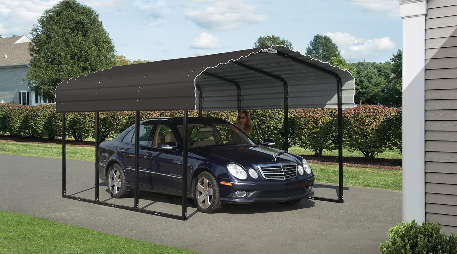 Arrow Refugio multiusos de metal de acero galvanizado resistente, sombra, cochera, 10 x 15 x 7 pies, 10' x 15' x 7'