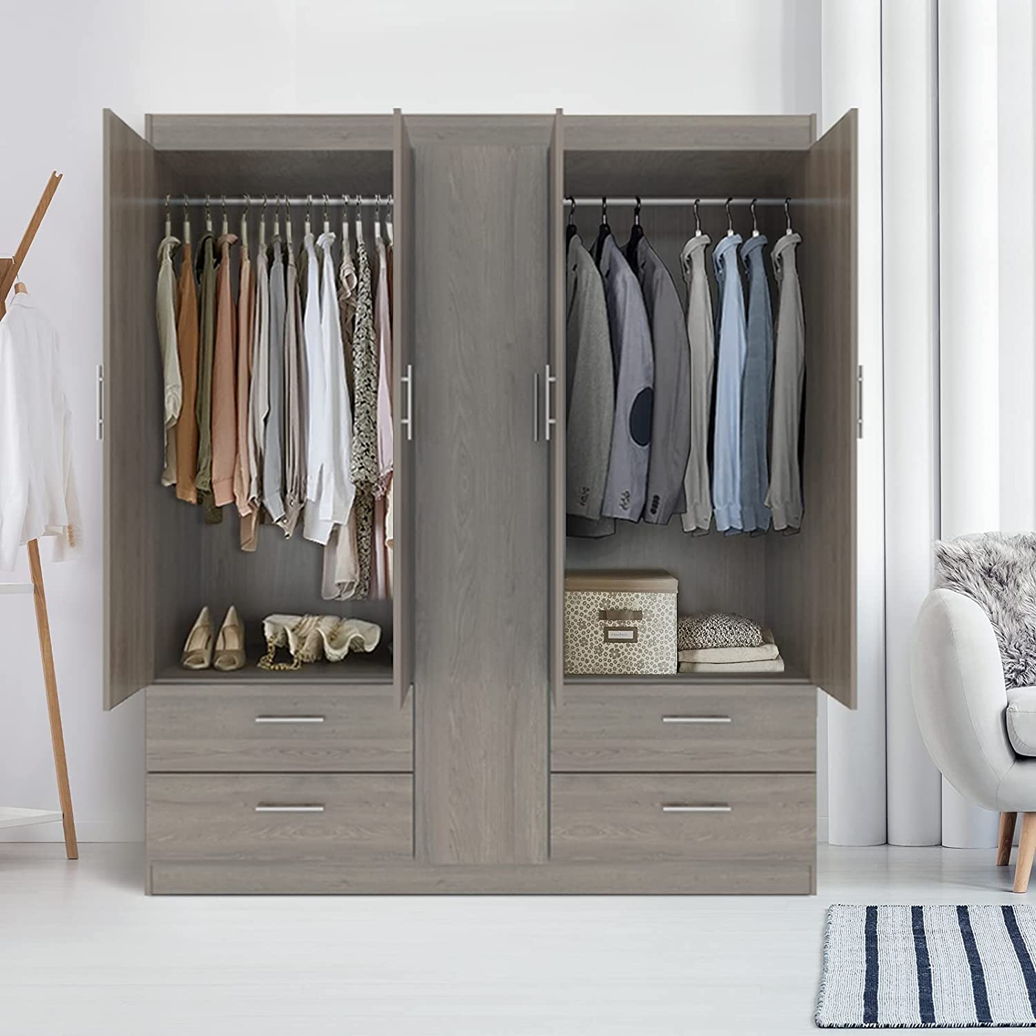 MOBI Ropero de Madera Modelo Sauce color Fresno Largo 152 cm Armario Closet Organizador
