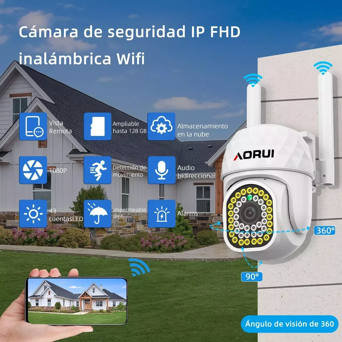 2pcs Cámara De Seguridad Hd Wifi De Visión Nocturna Alarma