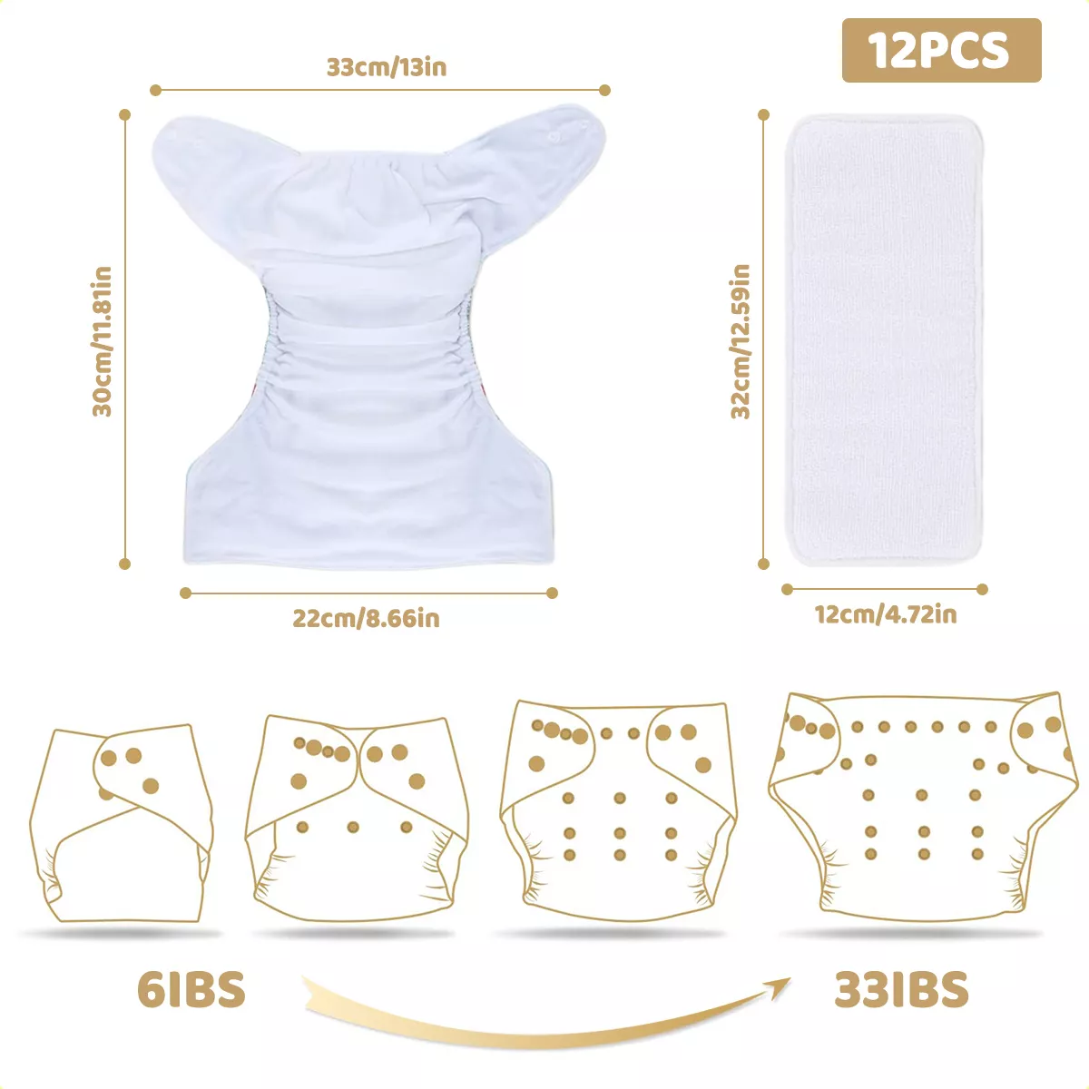 12 Pañales Ecológicos Reutilizables De Tela 12+12 Insertos