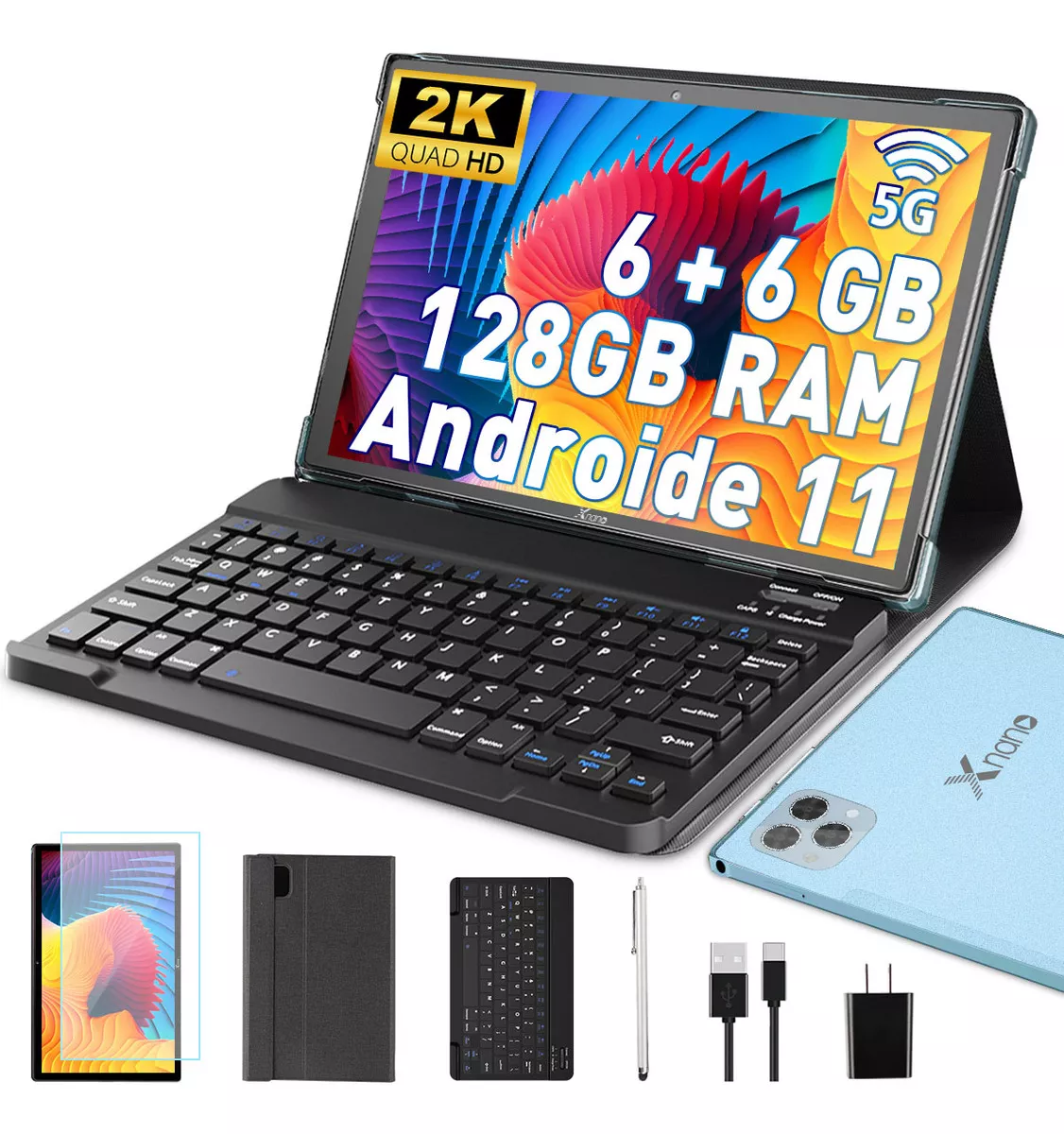Tablet Gris 128 Gb Y 12 Gb Ram Android 10.1'' Hd Ips 8000mah 8 Core 2.0 Ghz 5+8mp Bt 5.1 Certificaci&oacute;n Google Gms 5g 2.4g Wifi Con Funda Teclado Mica Hd L&aacute;piz