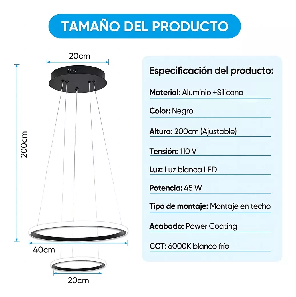 Lámpara De Techo Candil Colgante Moderna Led Dos Anillos