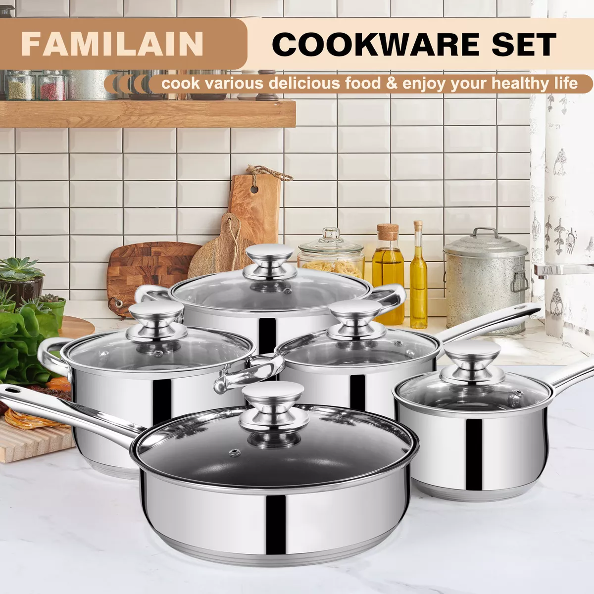 Batería De Cocina Acero Inoxidable Juego De Ollas 13 Piezas