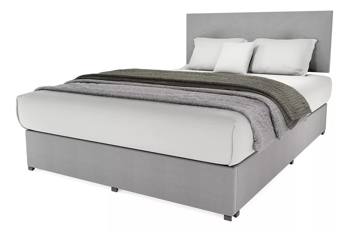 Cama Recamara Base Cabecera Urban Matrimonial Madera Tapiz Lino Gris