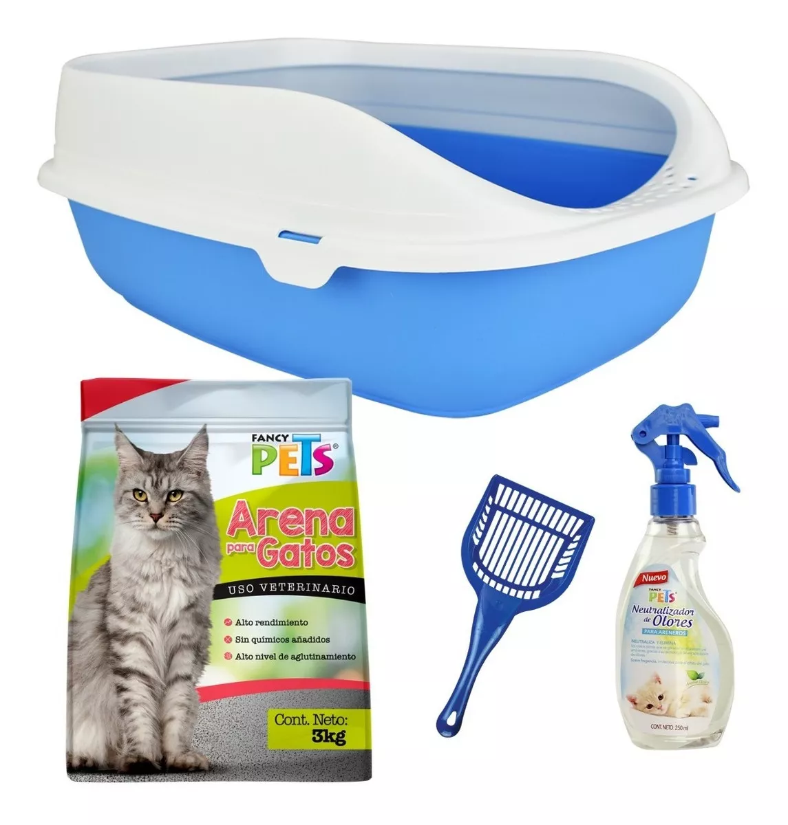 kit Inicial Para Gato Con Arenero Pala Arena Neutralizador
