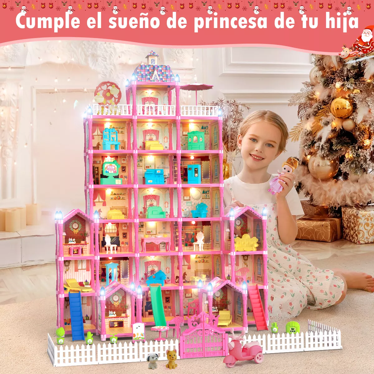 Casa De Muñecas Niña 578pcs Con Tobogán Luz Led 29 Espacios