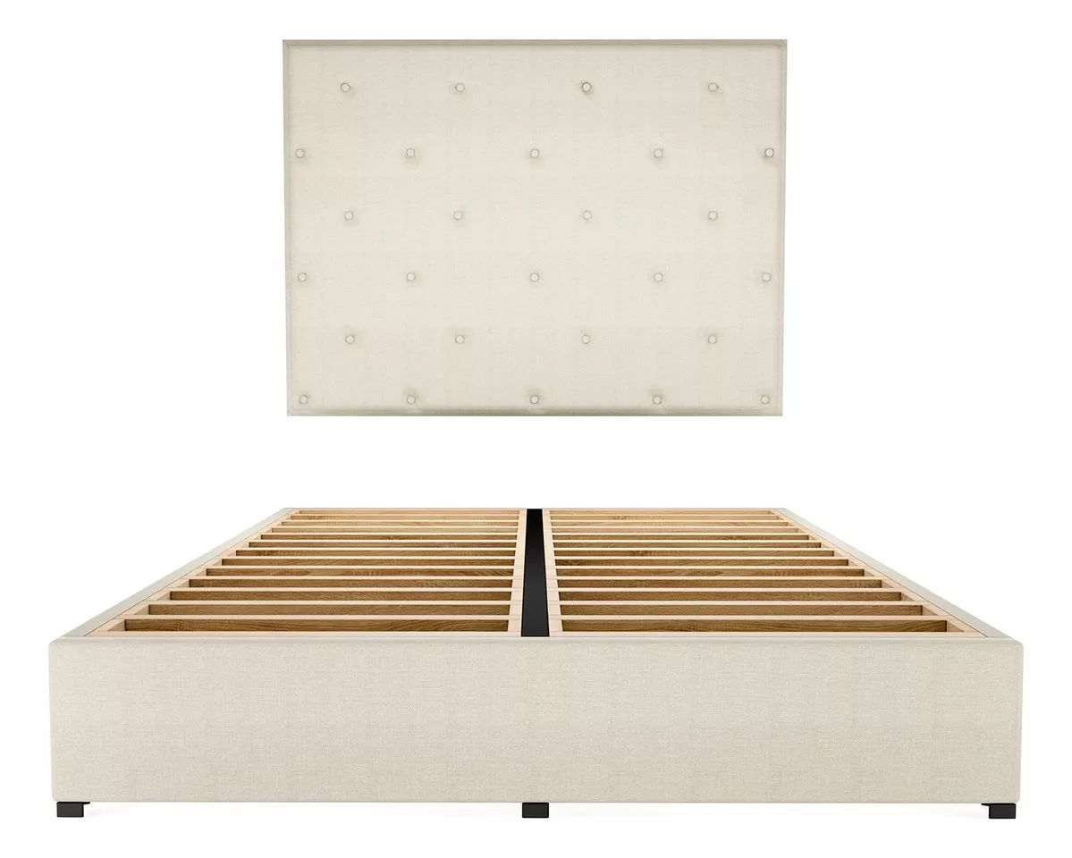 Cama Recamara Base Cabecera Urban Matrimonial Madera Tapiz Lino Gris