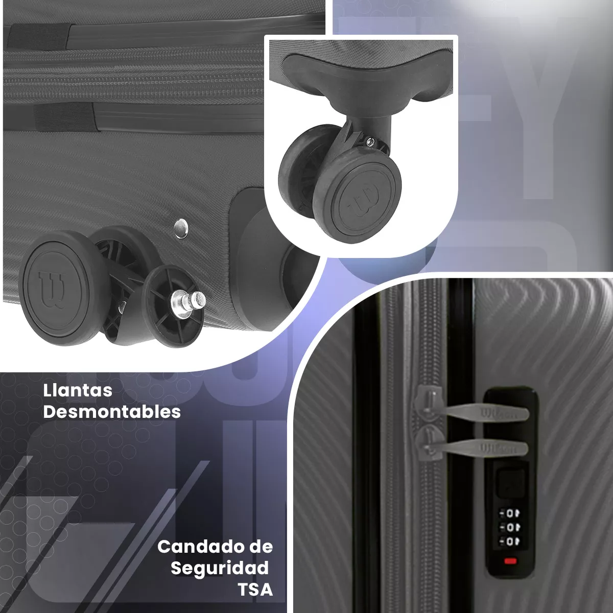 Maleta Mano Gris Wilson Viaje Rigida 20in Pulgadas Candado 10kg Cabina Ruedas360°