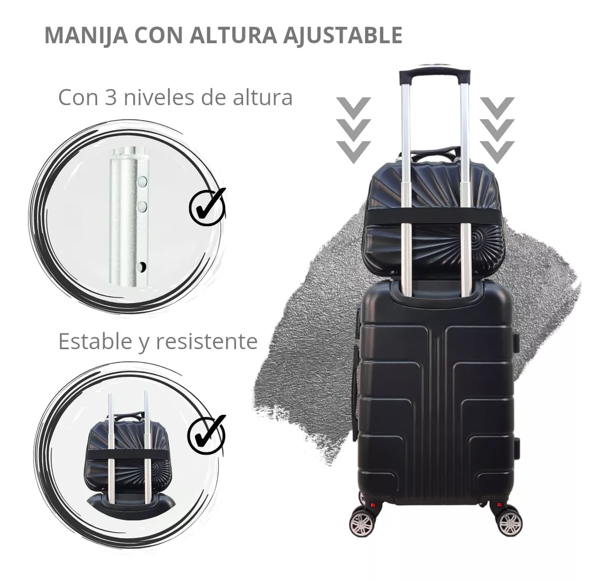 kit Maleta 18 Pulgadas + Neceser Doble Llanta Candado Fijo
