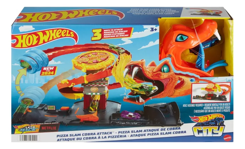 HOT WHEELS, Pista de Juguete, Ataque de Cobra vs Pizzería, Edad 3 Años en Adelante, Juguetes para Niños, Mattel
