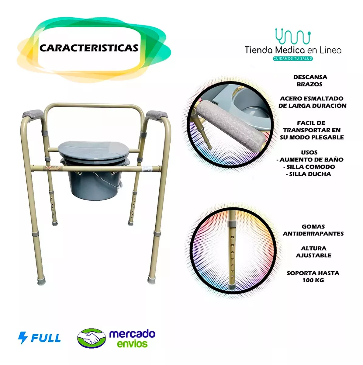 Silla Cómodo Aumento Para Baño Ducha Plegable 3 En 1 Anciano Medimetrics SPC6002