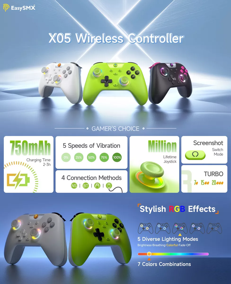 Easysmx X05 verde Control turbo Bluetooth Inalambrico Gamepad Para Nintendo Switch Pc Android iPhone Móvil,hall Joystick Y Hall Trigger,5 Niveles De Vibración Ajustable,Para Black Myth Wukong