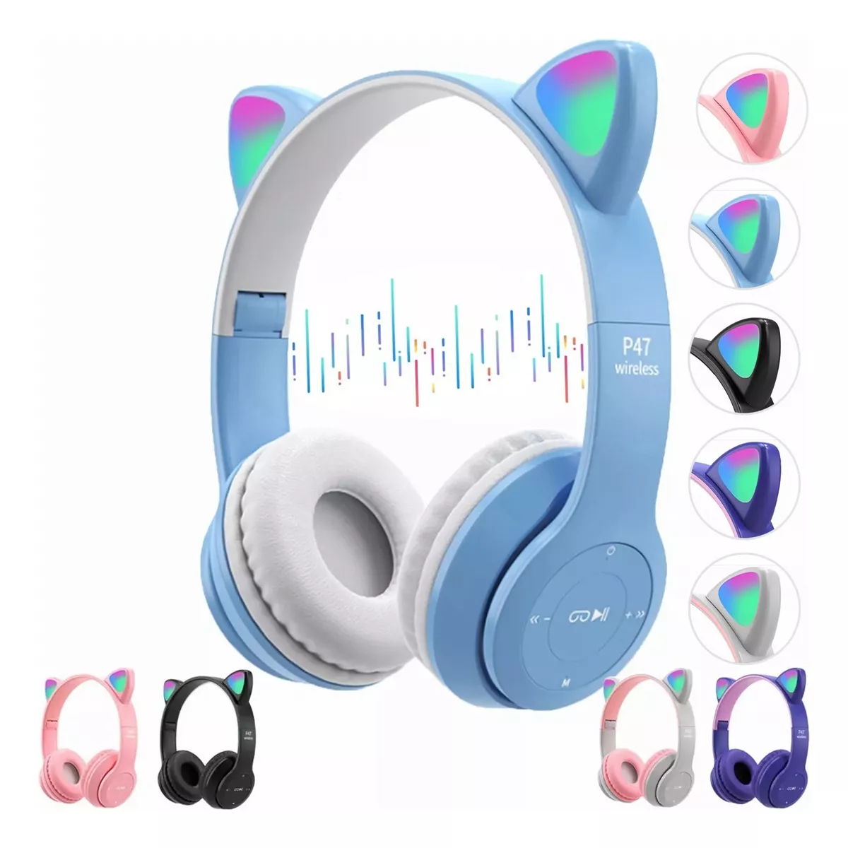 Mz P47 Auriculares Bluetooth Luminoso Gato Diadema Ni&ntilde;os