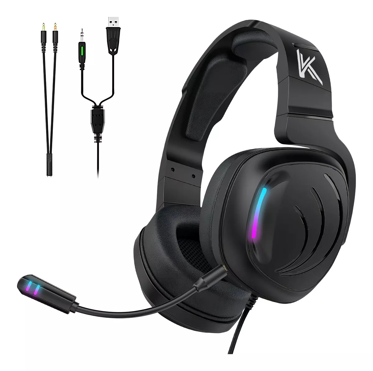 Aud&iacute;fonos Gamer Krios K2 Diadema con Microfono Led Rgb Para Xbox Pc Ps4 color Negro