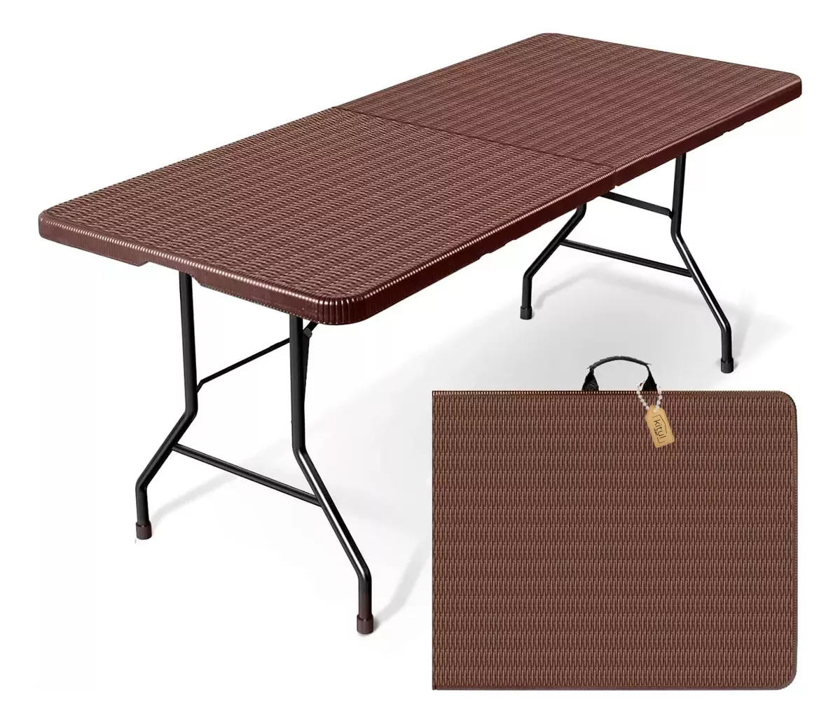 Mesa Plegable De Pl&aacute;stico 1.80 Metros Rattan Z-T9728 color Marr&oacute;n