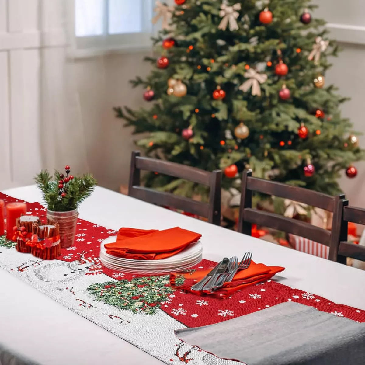 7 Piezas,1 Camino De Mesa Y 6 Manteles,navidad Mantel 33x180