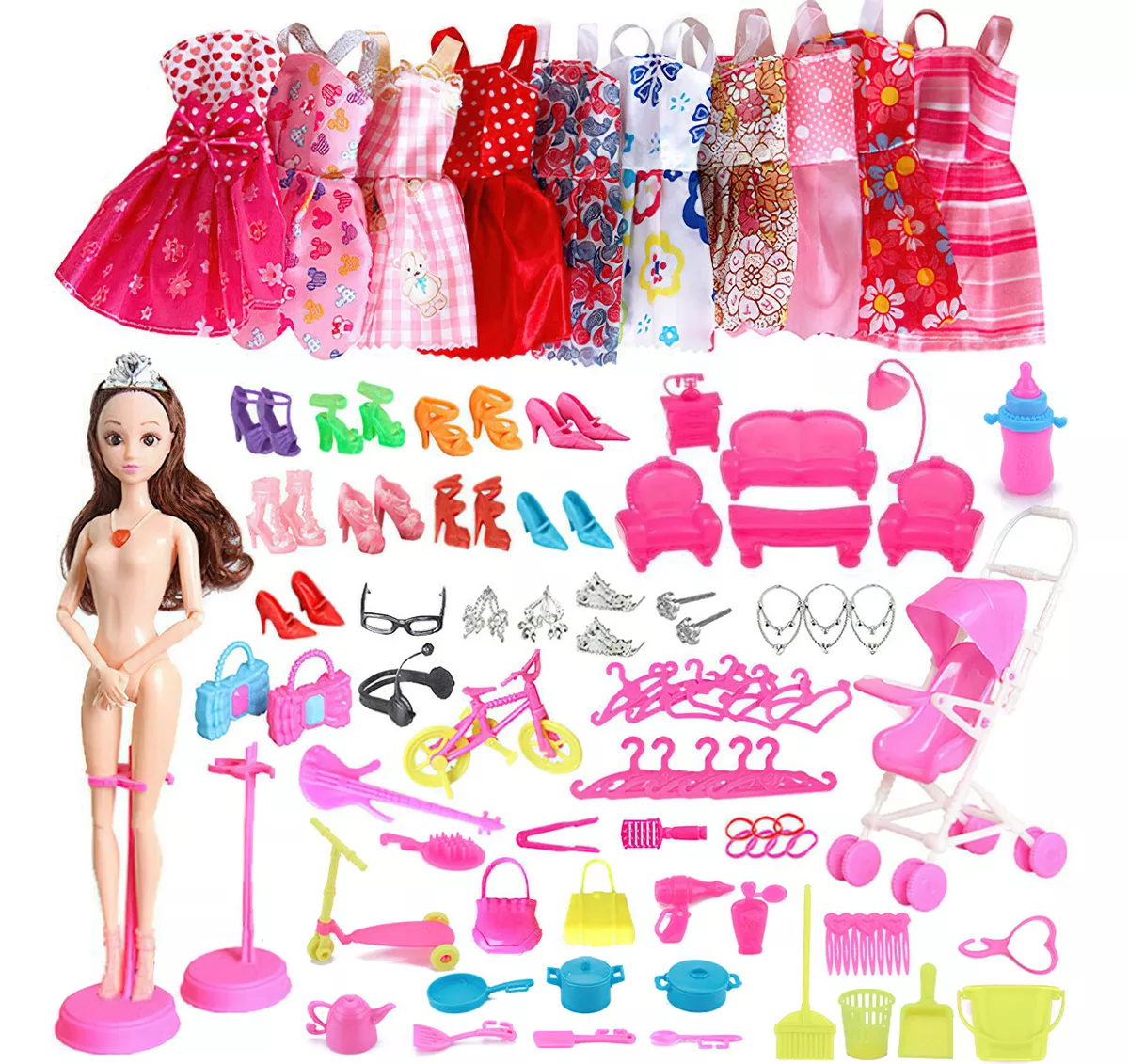 86pzs Mu&ntilde;eca Mueble Vestido Bolso kit Juguetes Para Ni&ntilde;os