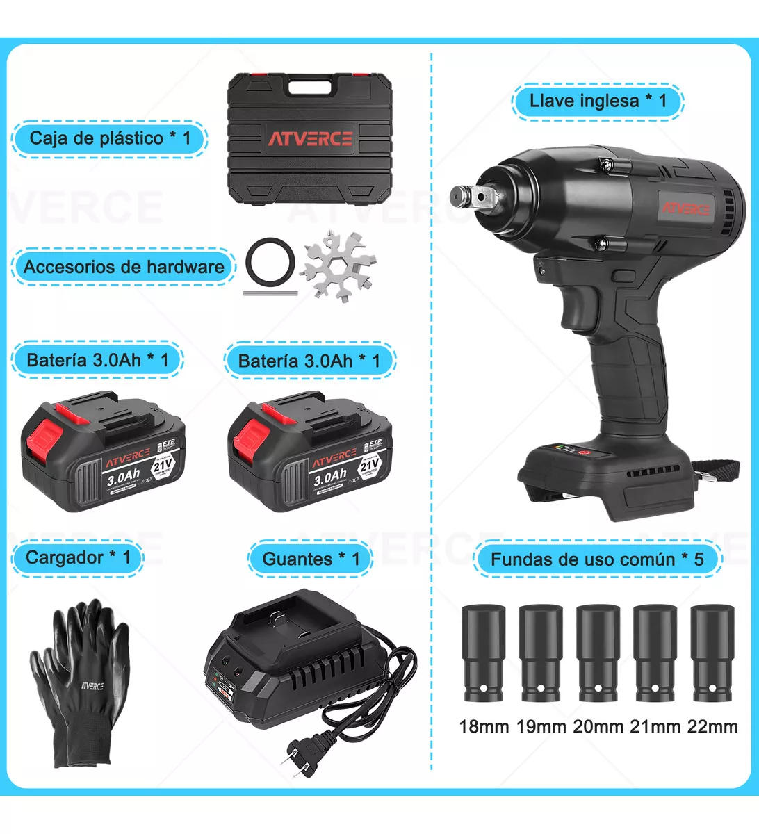 kit Pistola Impacto Llave Inalámbrico 600nm 1/2 Bateria 21v Atverce EW04 110V/220V
