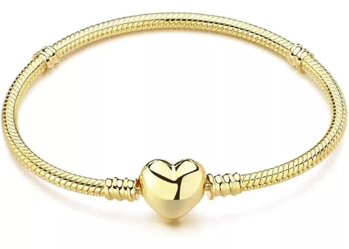 Pulsera Para Charms Con Broche De Coraz&oacute;n, color Plata