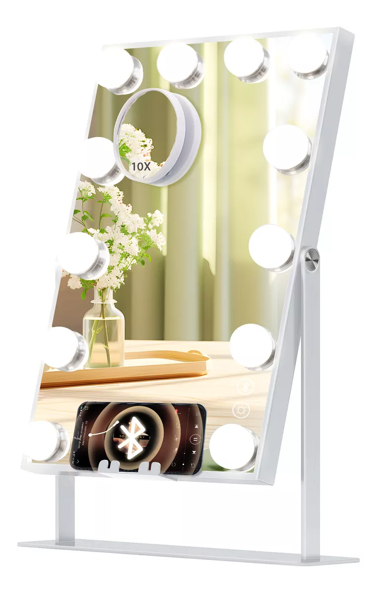 Espejo Maquillaje Vanitii Hollywood Bluetooth 12 Led Focos